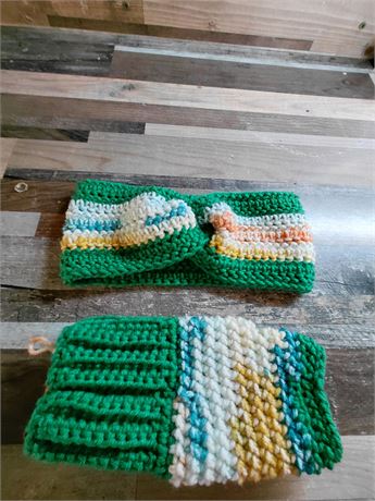 Crochet fingerless mittens and ear warmer sets